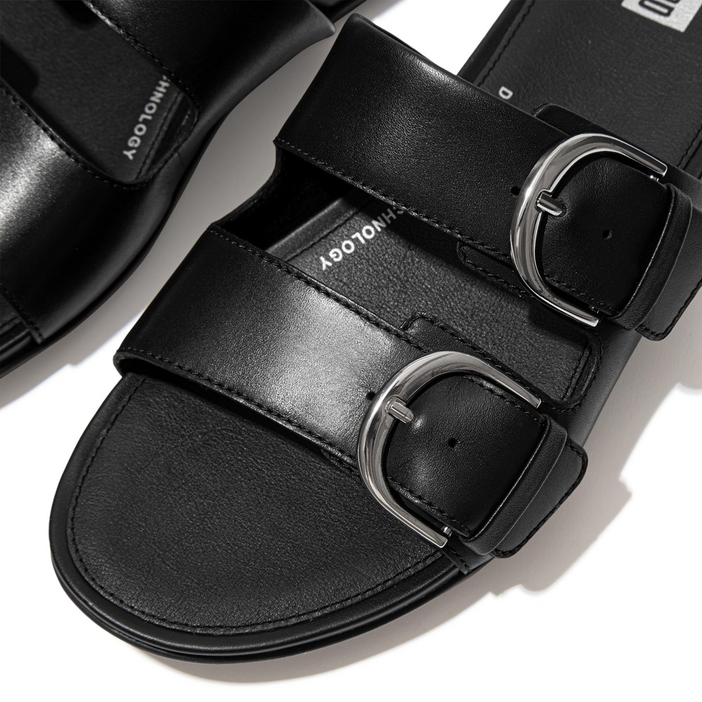 Fitflop Womens Slides Black - Gracie Buckle Leather - BV5891064